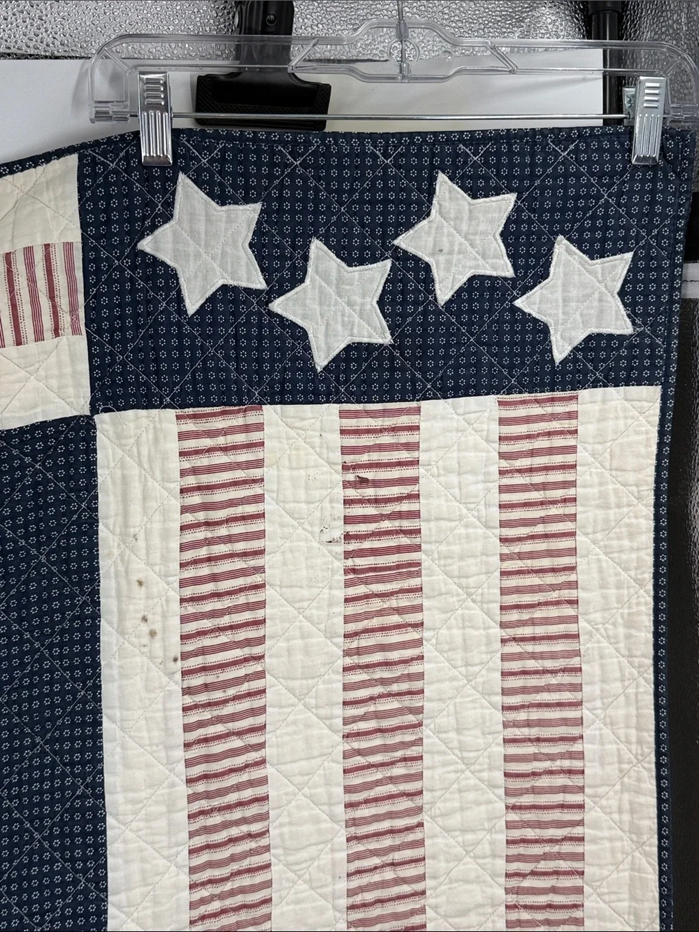 Vintage Patriotic Americana Star Quilt Throw Wall Hanging 58” x 48”